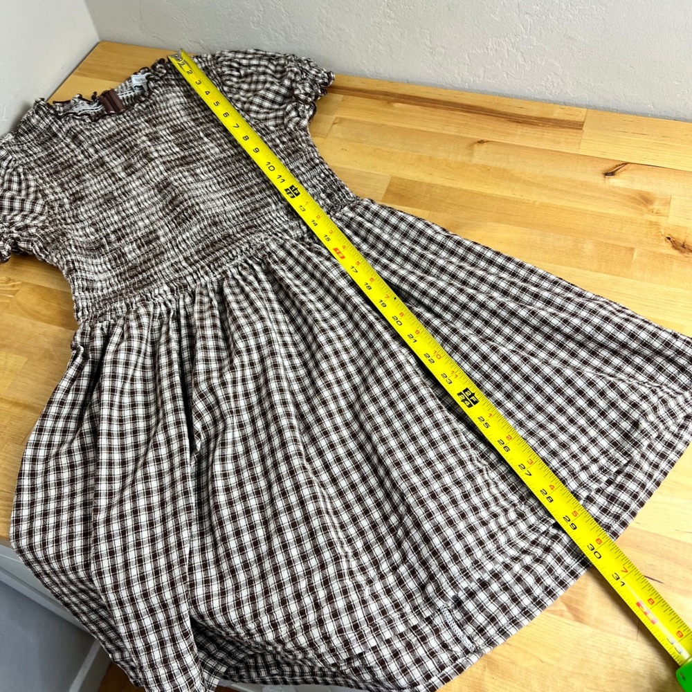 RIHOAS Brown Gingham Smocked Mini Dress Cotton Puff Sleeve Cottagecore Medium - Picture 9 of 9